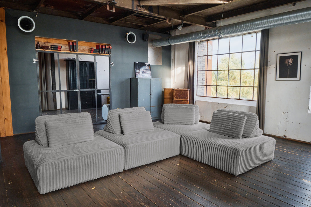 KAWOLA Modulsofa WIOLO SOFT 4 Module 4 Rückenkissen Weicher Breitcord grau