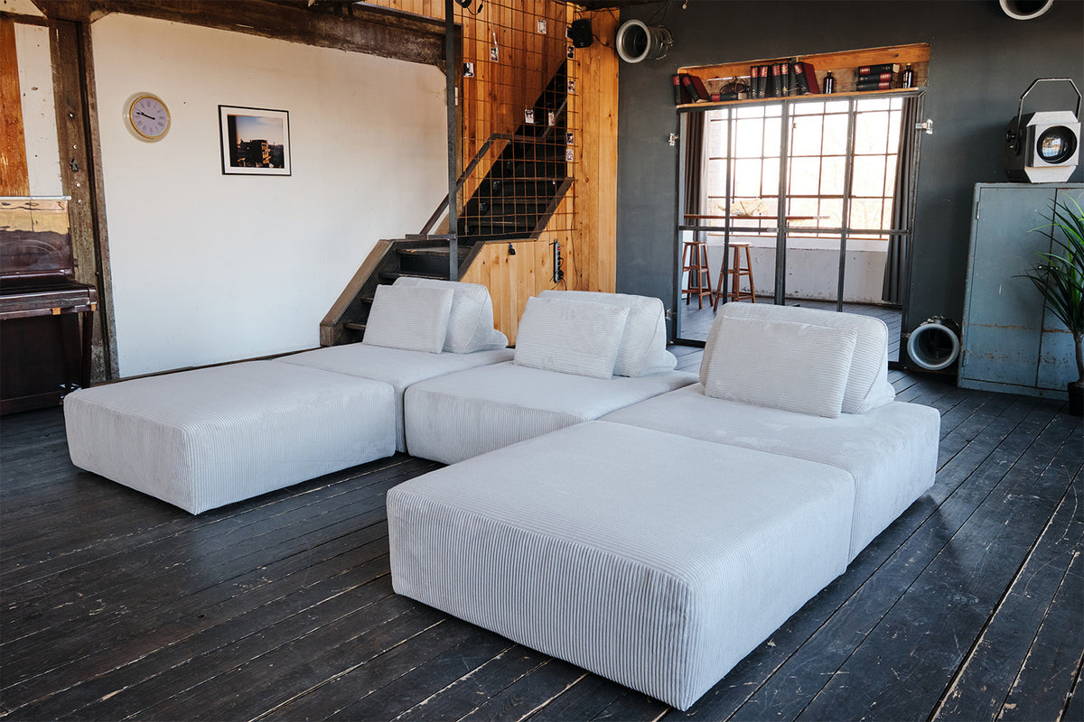 KAWOLA Modulsofa WIOLO SOFT 5 Module 5 Rückenkissen Cord hellgrau