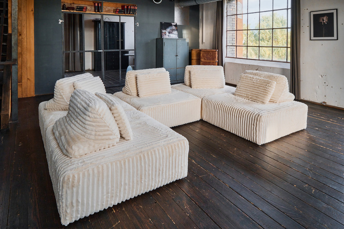 KAWOLA Modulsofa WIOLO SOFT 5 Module 5 Rückenkissen Weicher Breitcord cremeweiß