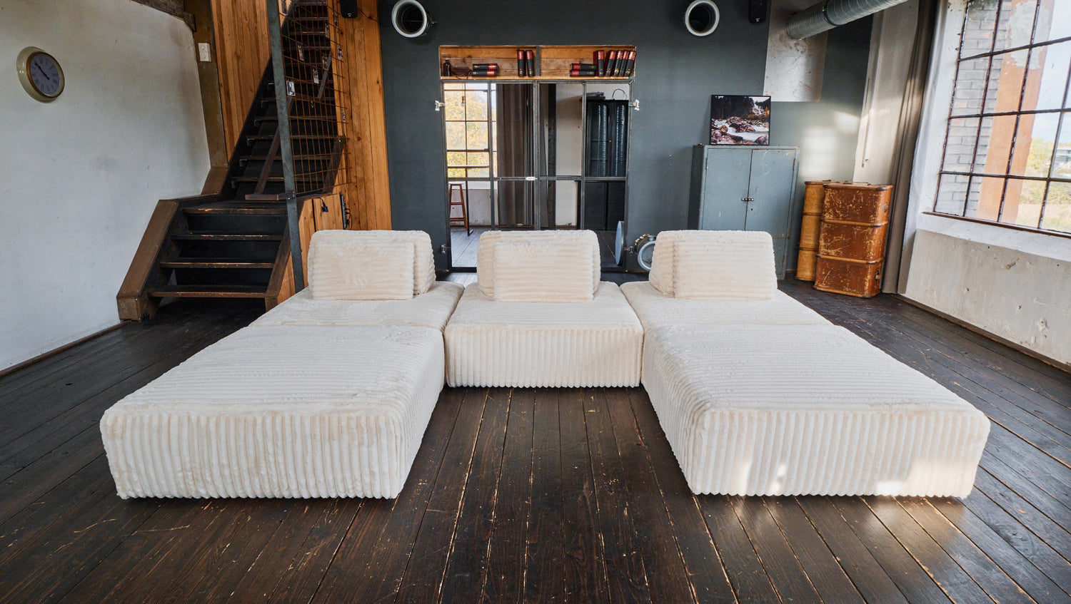 KAWOLA Modulsofa WIOLO SOFT 5 Module 5 Rückenkissen Weicher Breitcord cremeweiß