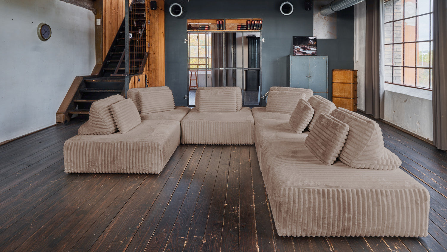 KAWOLA Modulsofa WIOLO SOFT 6 Module 6 Rückenkissen Weicher Breitcord taupe