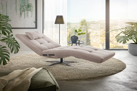 KAWOLA Relaxliege LETICIA motorisch Feincord beige, Mit Kissen, Relaxfunktion, Drehbar (360°), Mit Akku