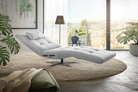 KAWOLA Relaxliege LETICIA motorisch Feincord silber, Mit Kissen, Relaxfunktion, Drehbar (360°), Mit Akku