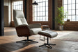 KAWOLA Relaxsessel FERREIRA Drehsessel Leder grau mit Hocker
