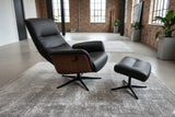 KAWOLA Relaxsessel SILVA Drehsessel Leder schwarz mit Hocker