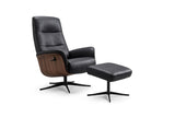 KAWOLA Relaxsessel SILVA Drehsessel Leder schwarz mit Hocker