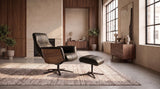 KAWOLA Relaxsessel VANITAS Drehsessel Leder schwarz mit Hocker