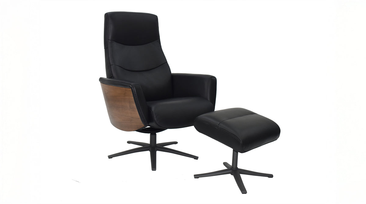 KAWOLA Relaxsessel VANITAS Drehsessel Leder schwarz mit Hocker