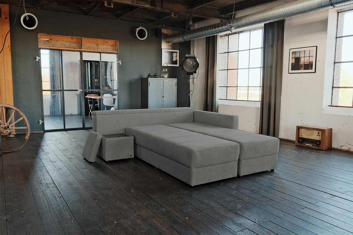 KAWOLA Schlafsofa IDA Sofa Boxspringbett Stoff anthrazit mit Topper