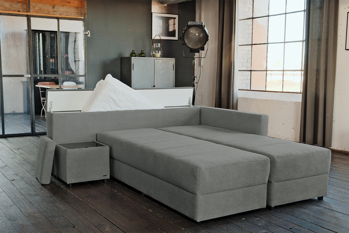 KAWOLA Schlafsofa IDA Sofa Boxspringbett Stoff anthrazit mit Topper