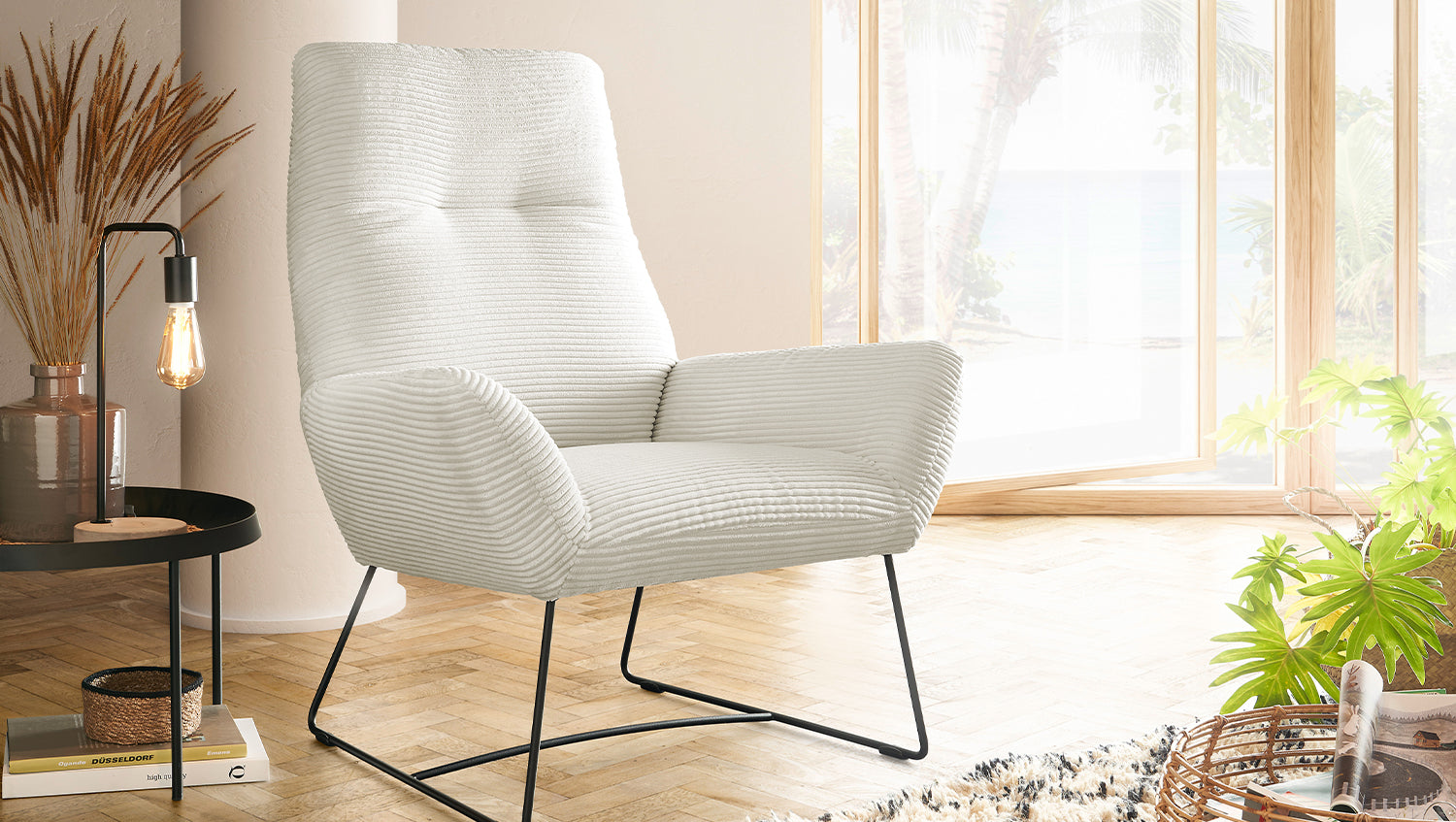 KAWOLA Sessel BISA Cord cremeweiß