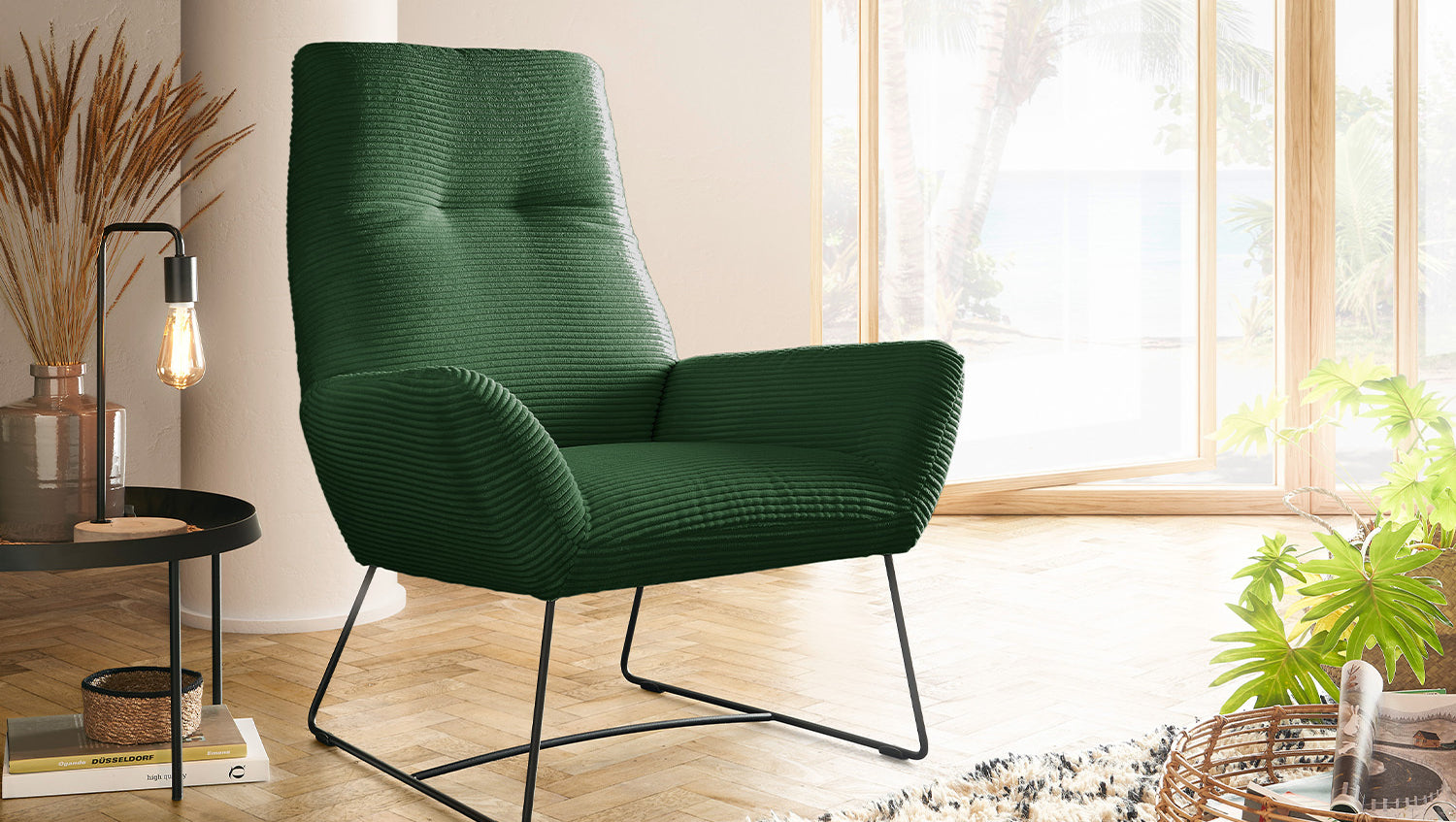 KAWOLA Sessel BISA Cord smaragd
