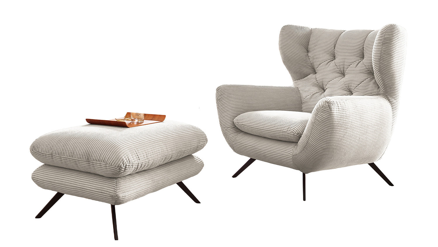KAWOLA Sessel CHARME Hochlehnsessel Cord cremeweiß