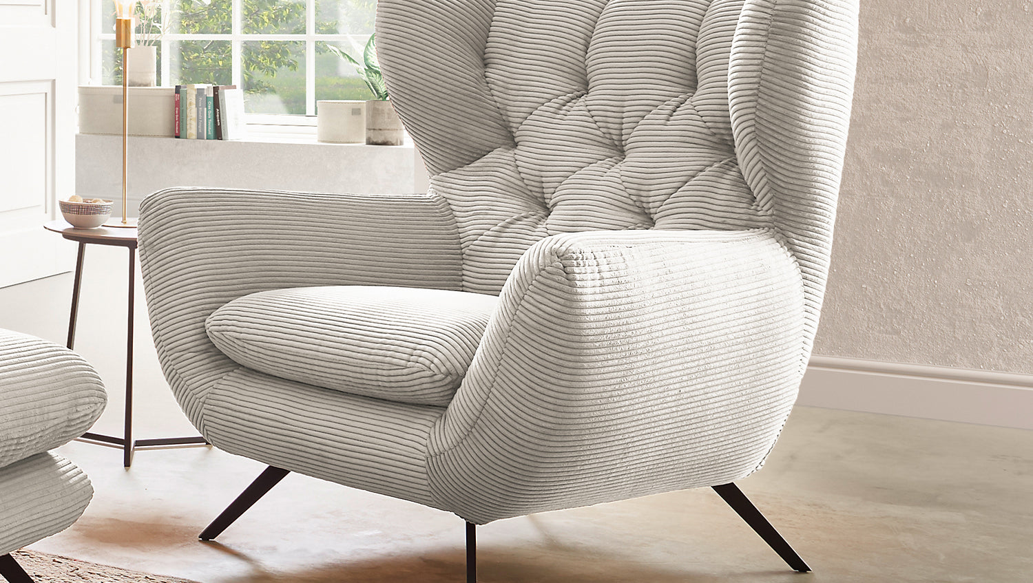 KAWOLA Sessel CHARME Hochlehnsessel Cord cremeweiß