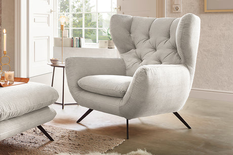 KAWOLA Sessel CHARME Hochlehnsessel Cord cremeweiß, Ohne Zusatzausstattung