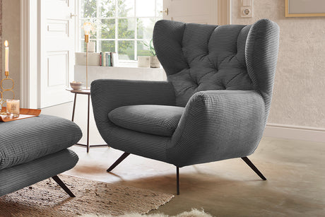 KAWOLA Sessel CHARME Hochlehnsessel Cord grau, Ohne Zusatzausstattung
