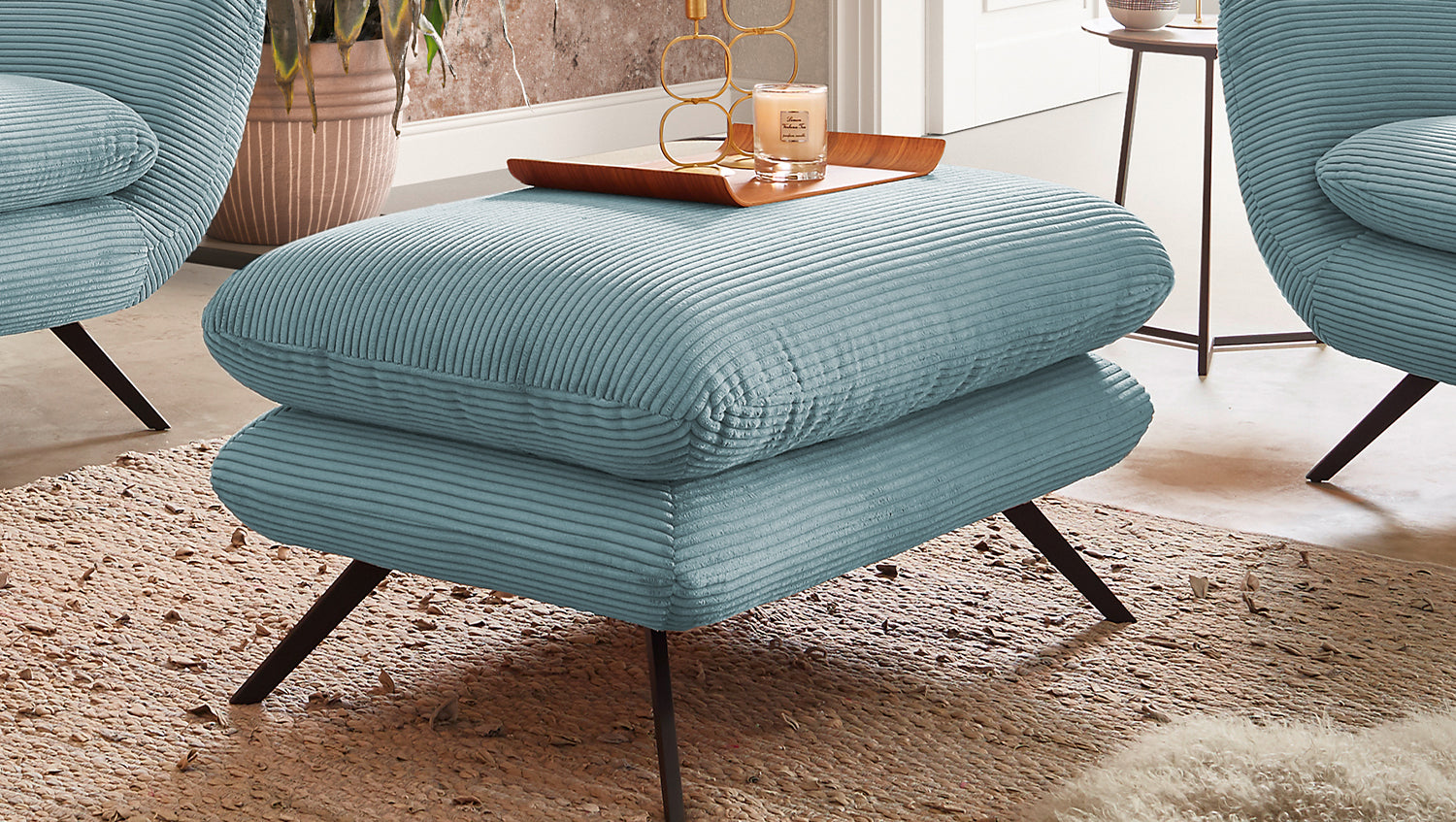 KAWOLA Sessel CHARME Hochlehnsessel Cord hellblau