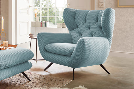 KAWOLA Sessel CHARME Hochlehnsessel Cord hellblau, Ohne Zusatzausstattung