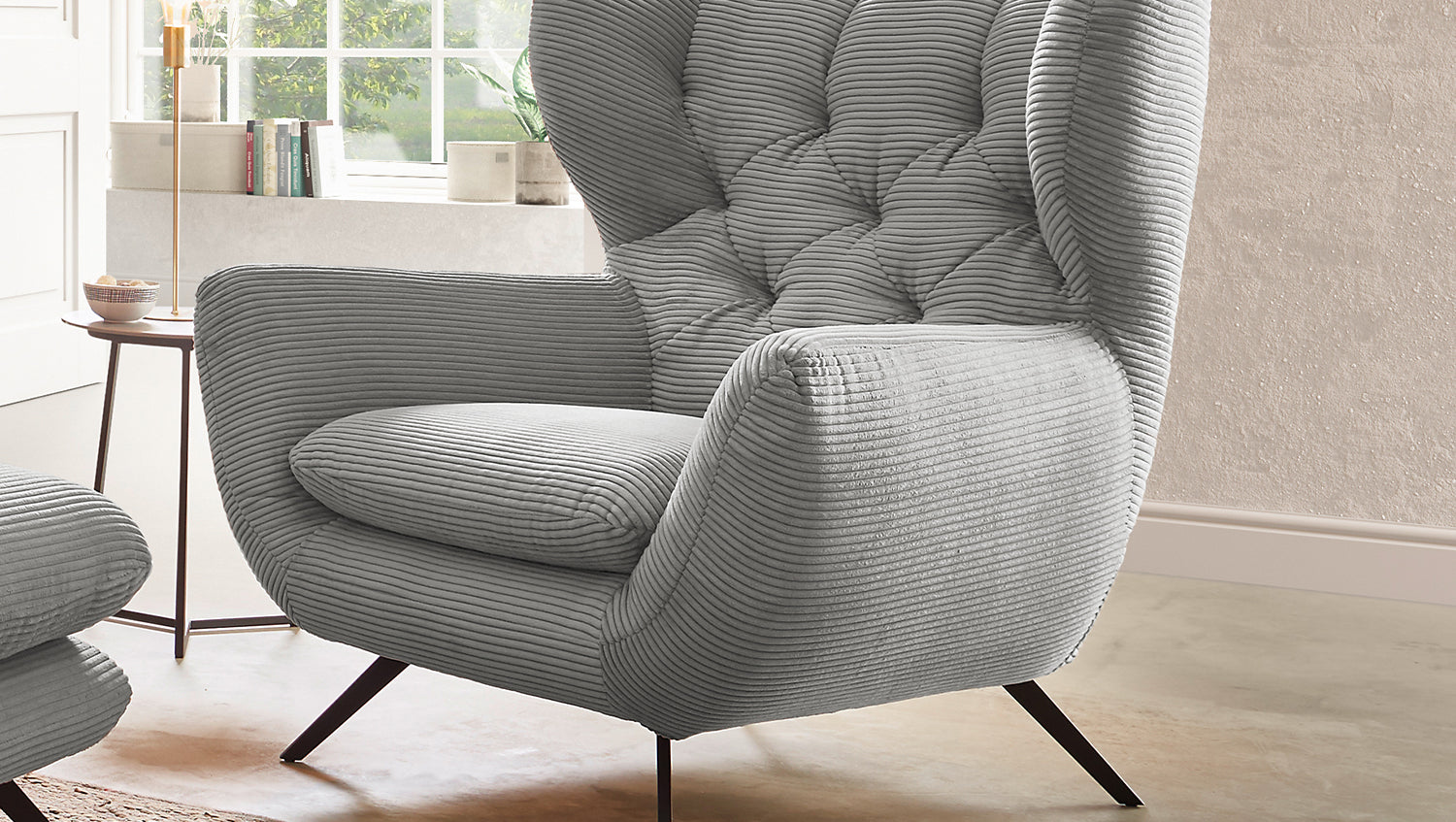 KAWOLA Sessel CHARME Hochlehnsessel Cord hellgrau