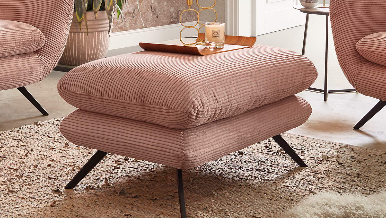 KAWOLA Sessel CHARME Hochlehnsessel Cord rosa
