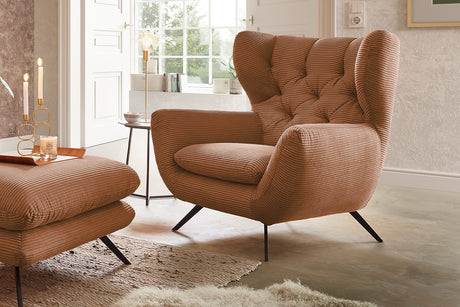 KAWOLA Sessel CHARME Hochlehnsessel Cord rost