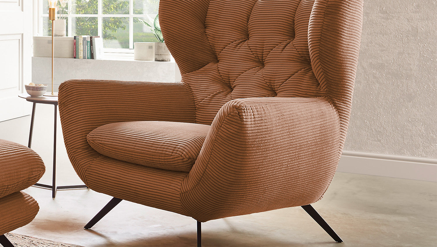 KAWOLA Sessel CHARME Hochlehnsessel Cord rost