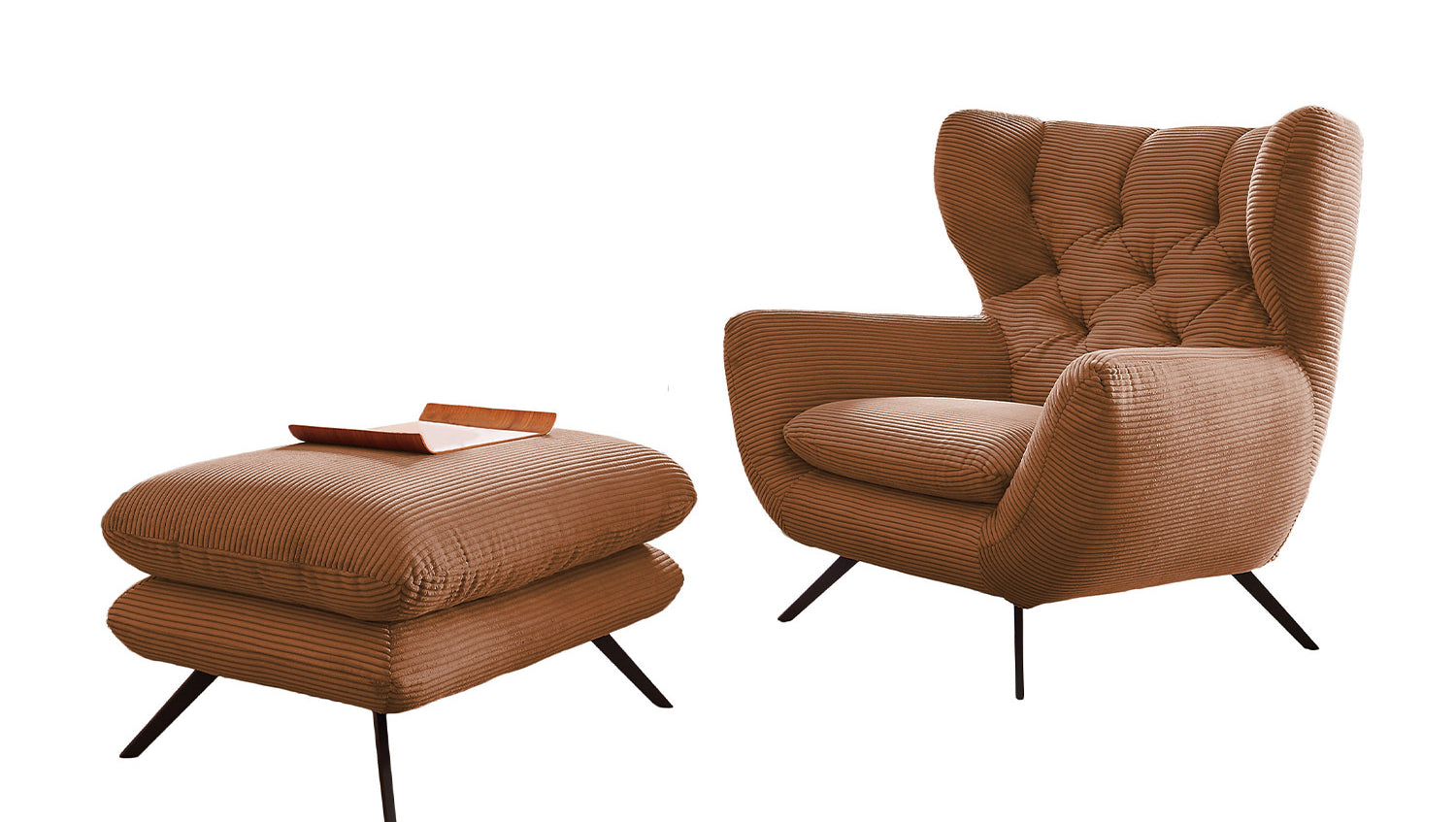 KAWOLA Sessel CHARME Hochlehnsessel Cord rost