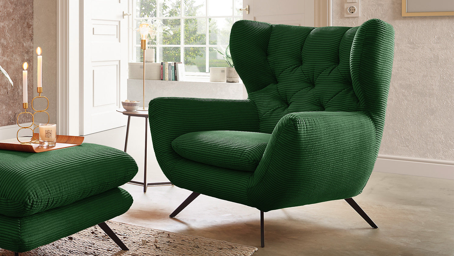 KAWOLA Sessel CHARME Hochlehnsessel Cord smaragd