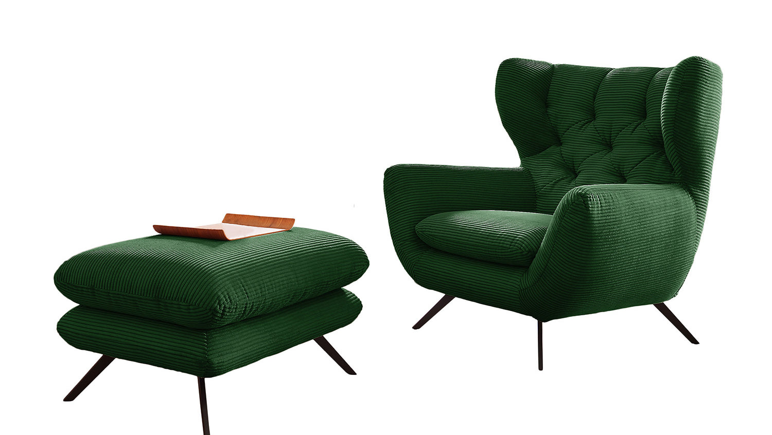 KAWOLA Sessel CHARME Hochlehnsessel Cord smaragd