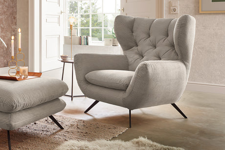 KAWOLA Sessel CHARME Hochlehnsessel Cord steingrau