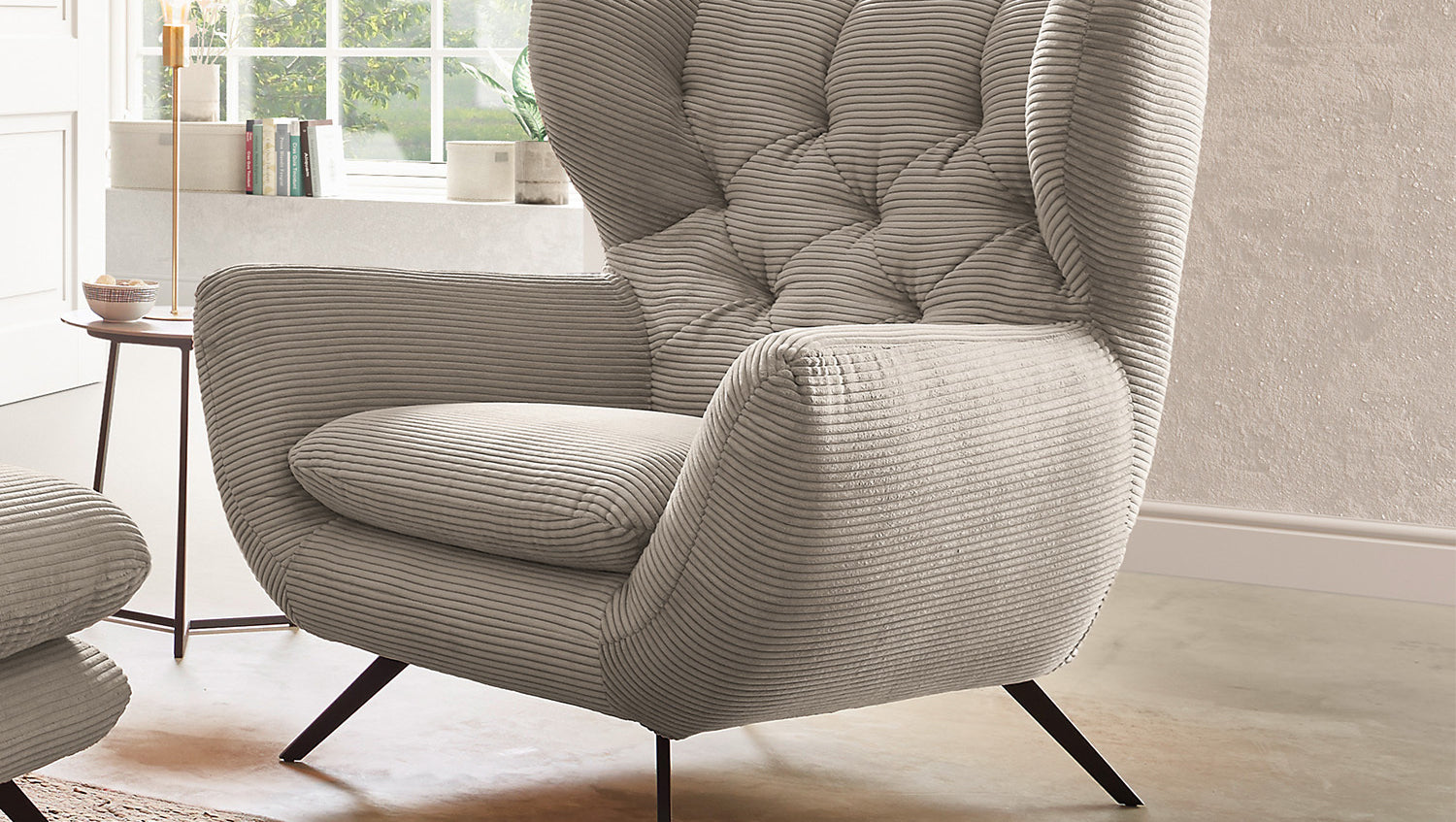 KAWOLA Sessel CHARME Hochlehnsessel Cord steingrau