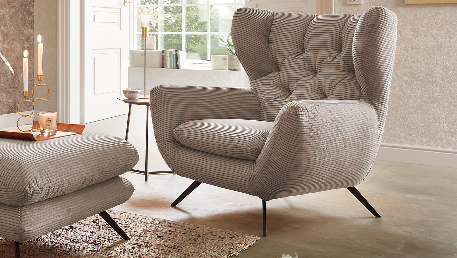 KAWOLA Sessel CHARME Hochlehnsessel Cord taupe