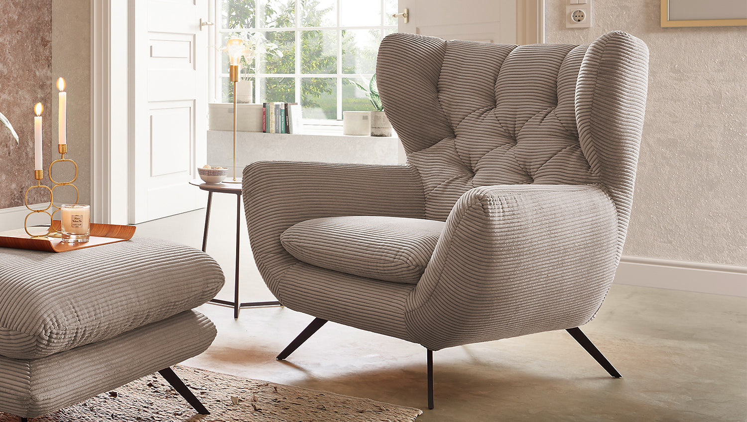 KAWOLA Sessel CHARME Hochlehnsessel Cord taupe