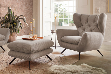 KAWOLA Sessel CHARME Hochlehnsessel Cord taupe, Mit Fußhocker