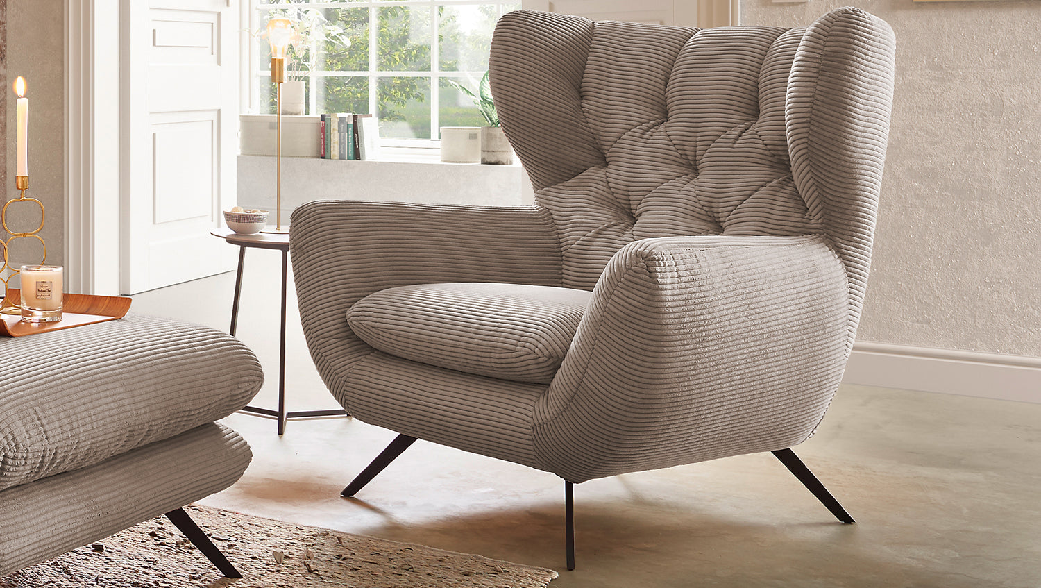 KAWOLA Sessel CHARME Hochlehnsessel Cord taupe, Ohne Zusatzausstattung