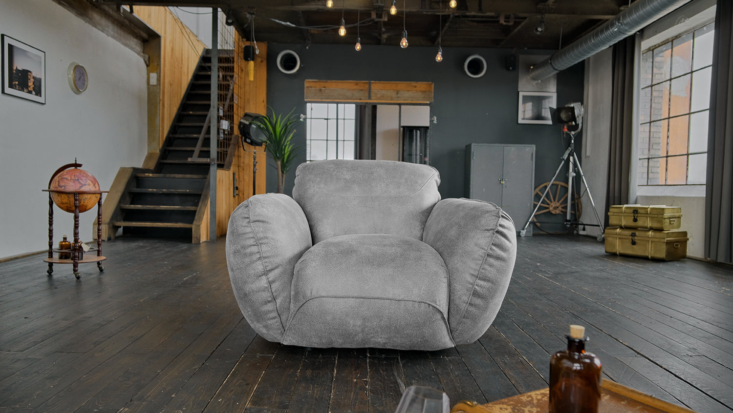 KAWOLA Sessel DAVITO Lederimitat im Vintagelook grau