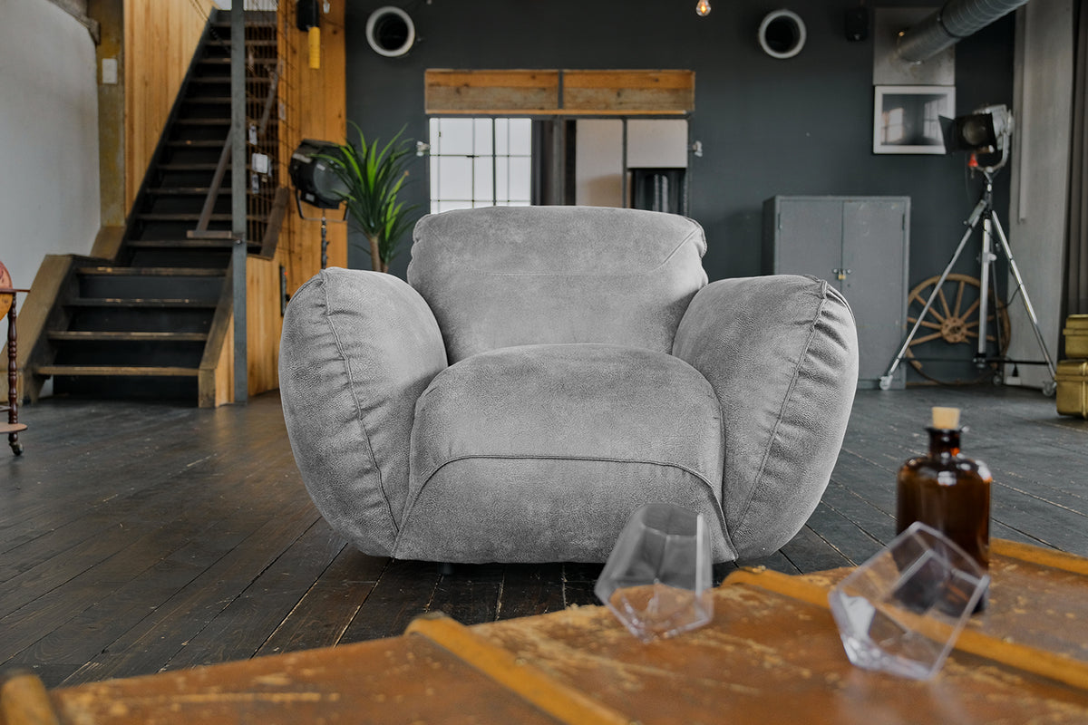 KAWOLA Sessel DAVITO Lederimitat im Vintagelook grau