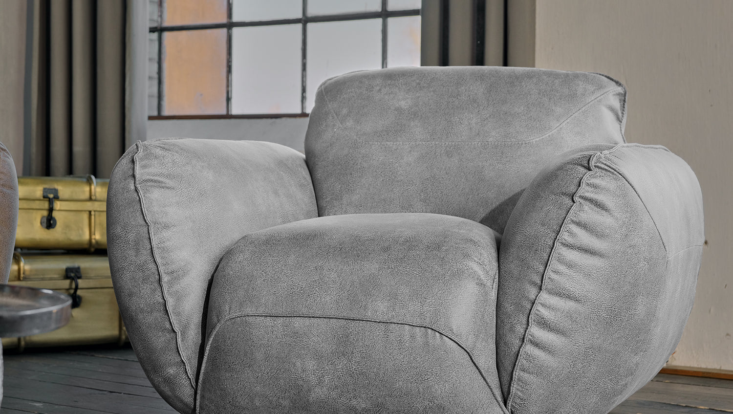 KAWOLA Sessel DAVITO Lederimitat im Vintagelook grau