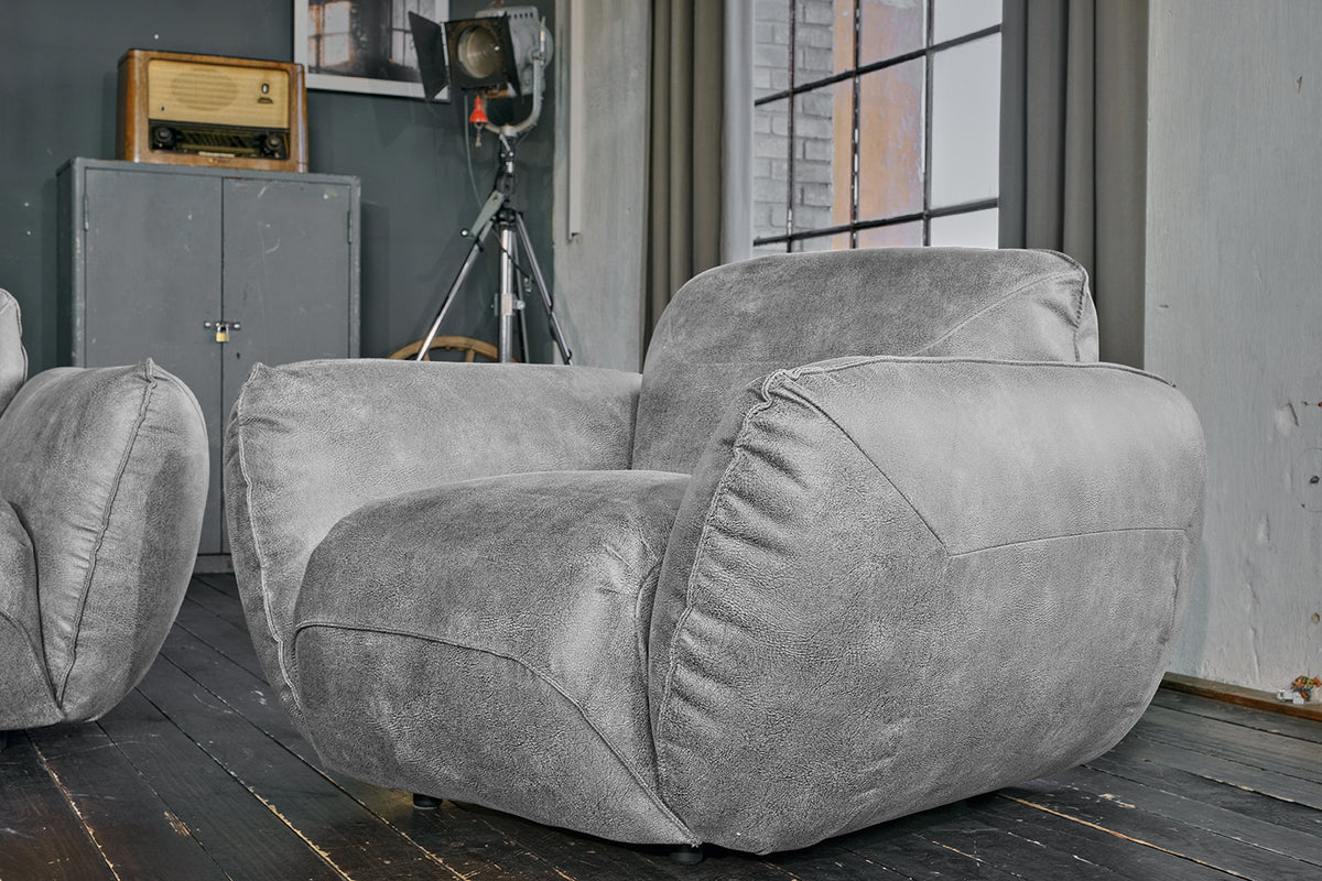 KAWOLA Sessel DAVITO Lederimitat im Vintagelook grau
