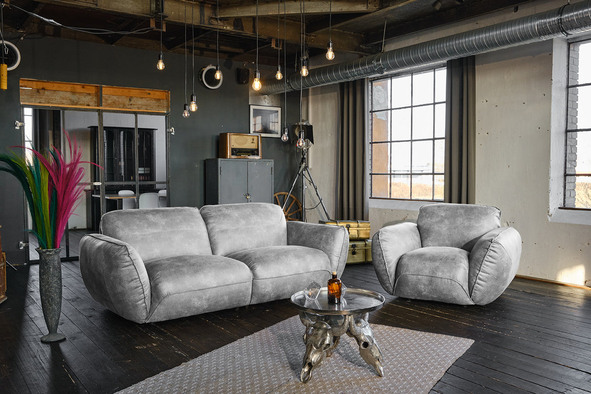 KAWOLA Sessel DAVITO Lederimitat im Vintagelook grau