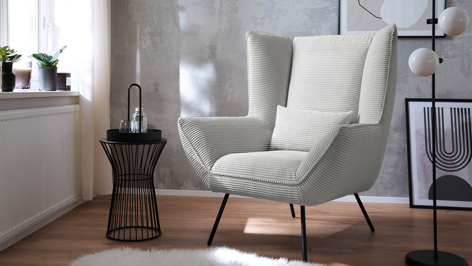 KAWOLA Sessel IVA Relaxsessel Cord hellgrau