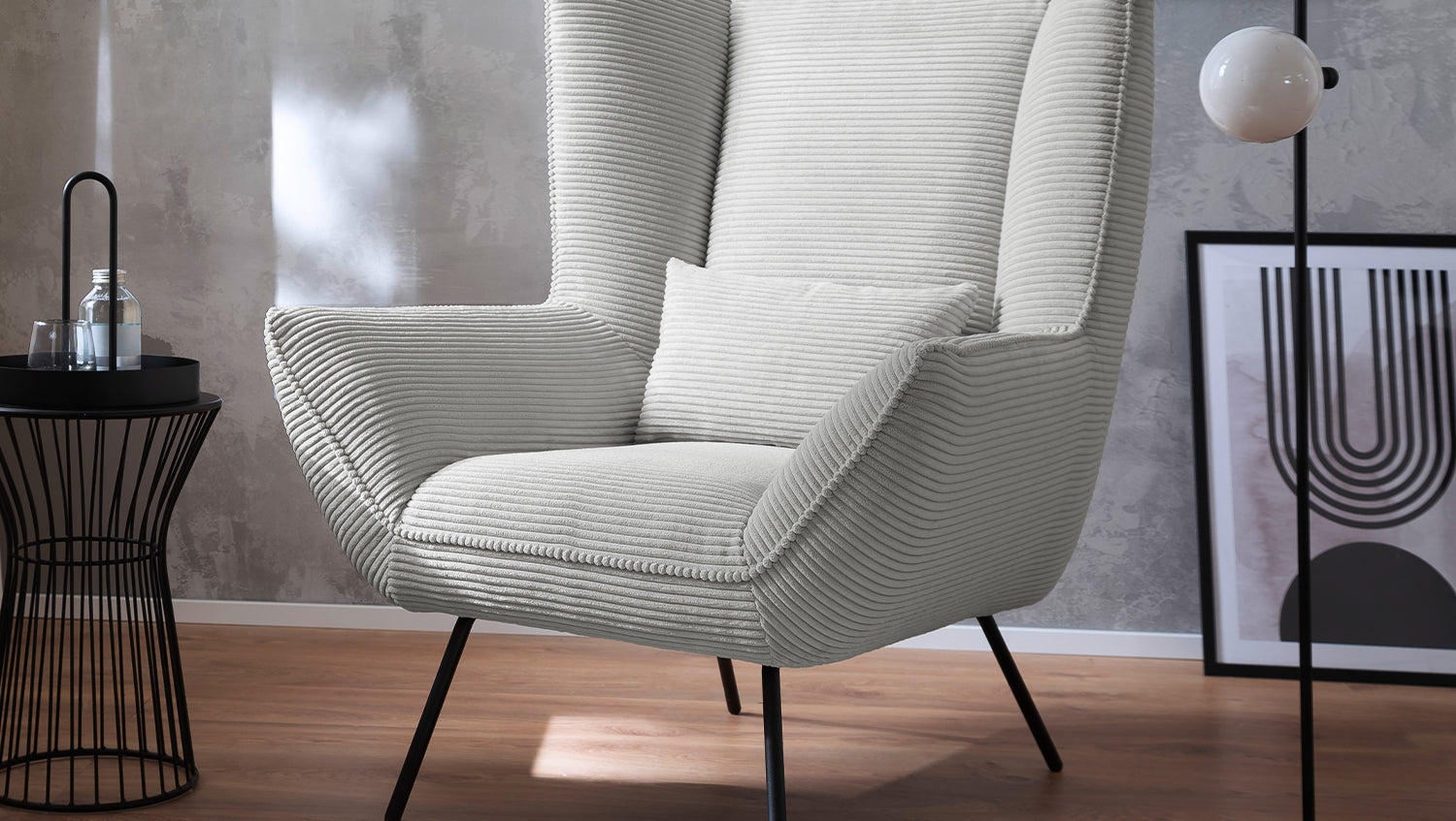 KAWOLA Sessel IVA Relaxsessel Cord hellgrau