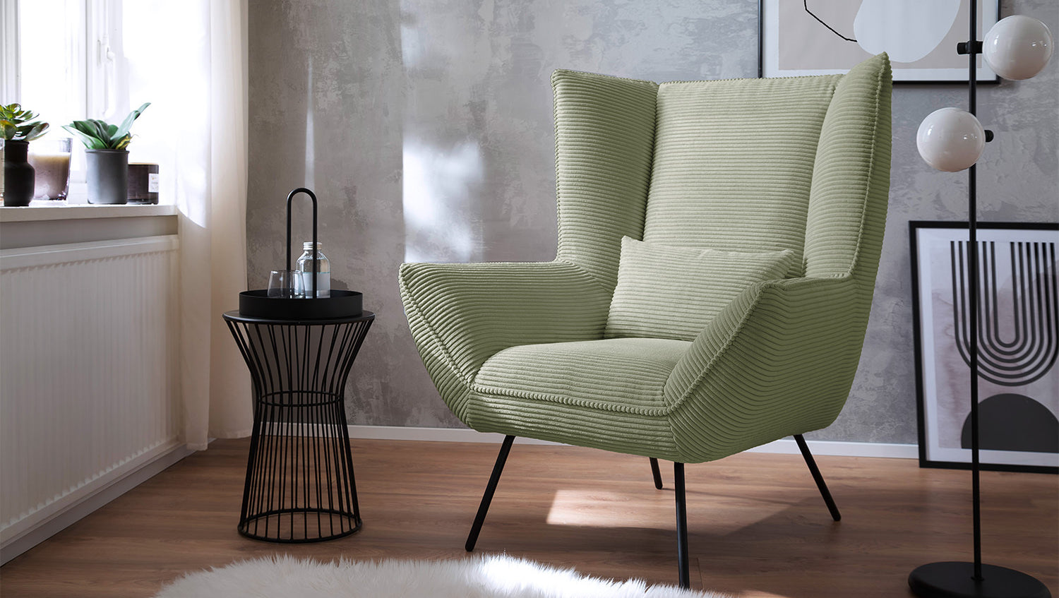 KAWOLA Sessel IVA Relaxsessel Cord olivgrün
