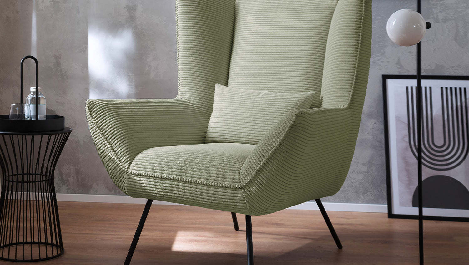 KAWOLA Sessel IVA Relaxsessel Cord olivgrün
