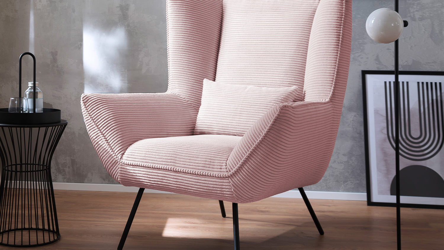 KAWOLA Sessel IVA Relaxsessel Cord rosa