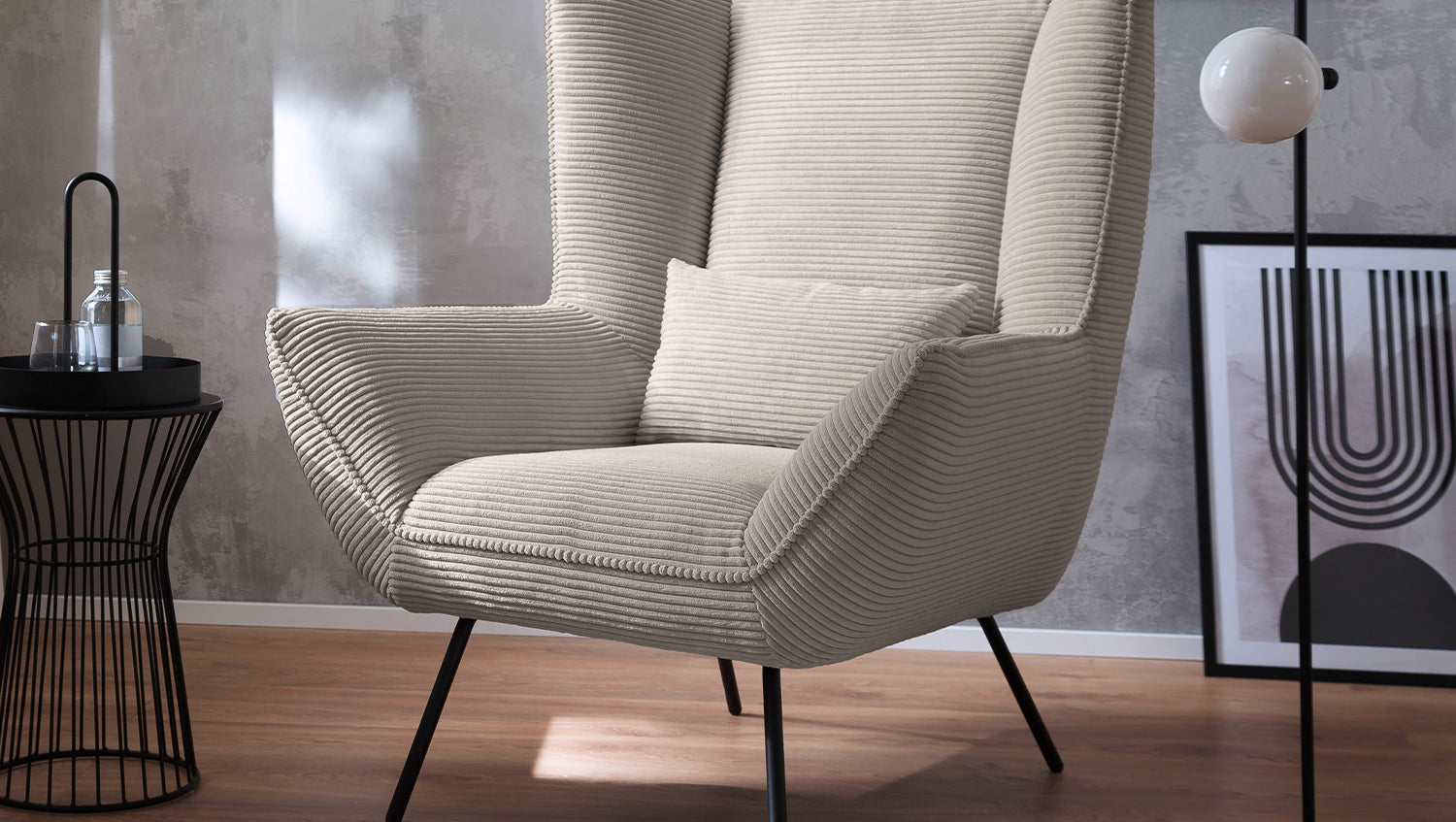 KAWOLA Sessel IVA Relaxsessel Cord steingrau