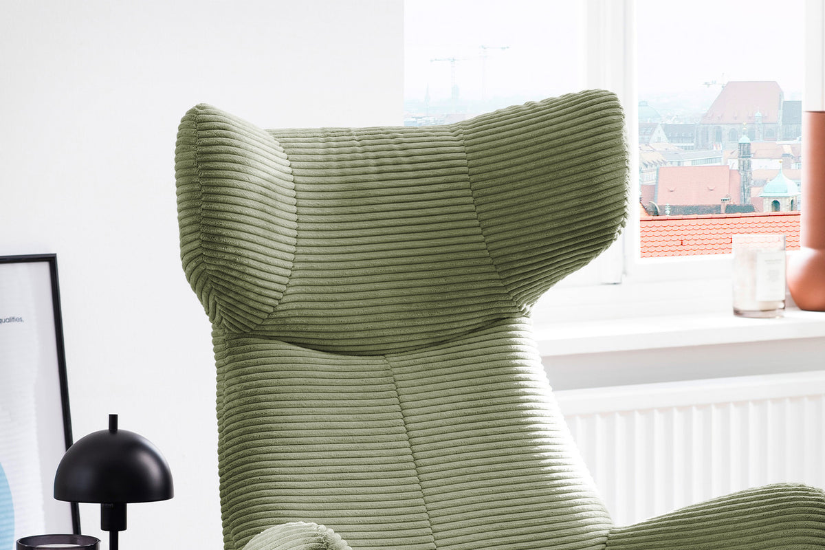KAWOLA Sessel LOTTE Ohrensessel Cord olivgrün