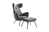 KAWOLA Sessel LOTTE Ohrensessel velvet silber mit Hocker