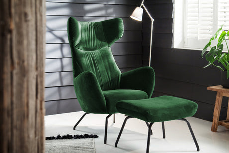 KAWOLA Sessel LOTTE Ohrensessel velvet smaragd mit Hocker