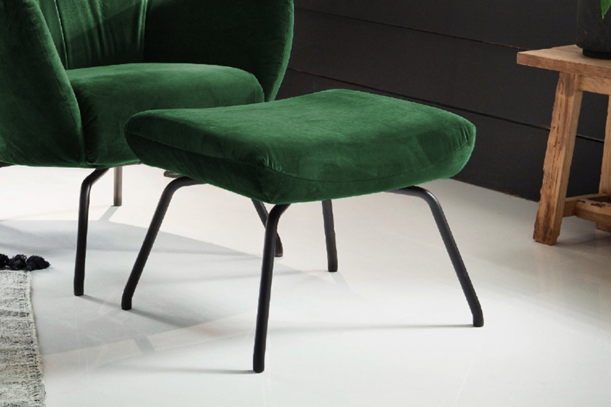 KAWOLA Sessel LOTTE Ohrensessel velvet smaragd mit Hocker